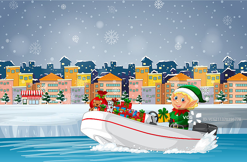 圣诞老人送礼物的下雪天图片素材