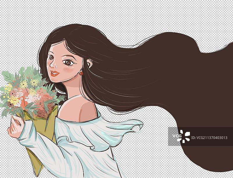 捧花的长发女人图片素材