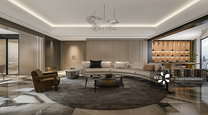 现代风格住宅内部客厅与阳台茶室图片素材