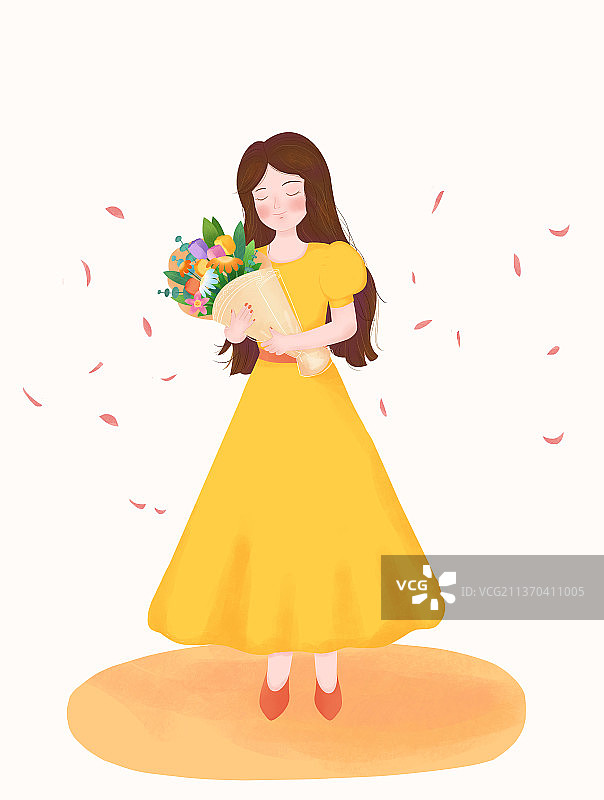 手捧鲜花的女孩图片素材