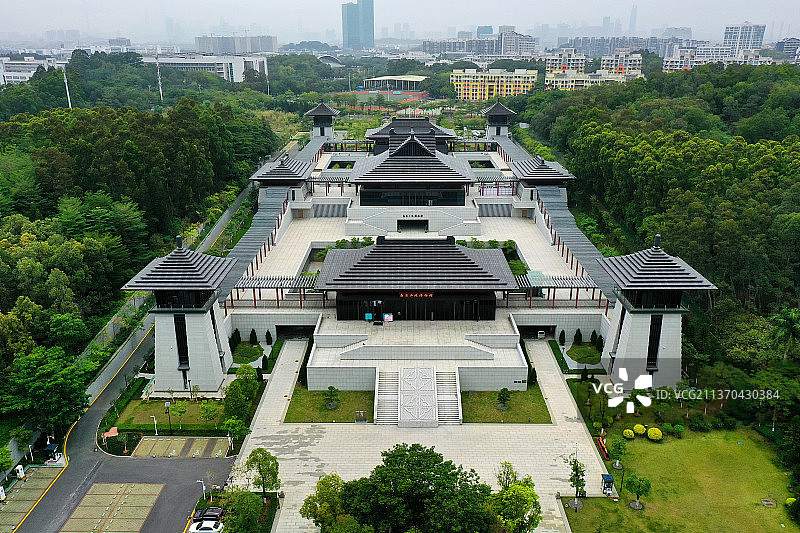 广东省广州市番禺区广州大学城南汉二陵博物馆航拍图片素材