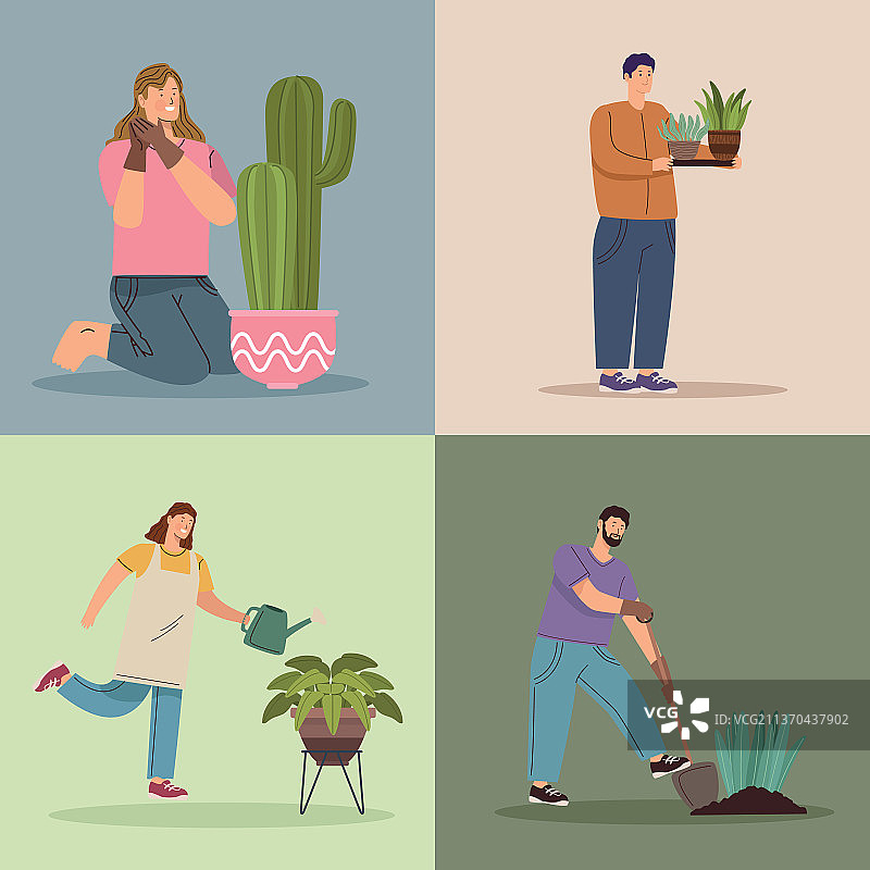 四个园丁工人角色图片素材