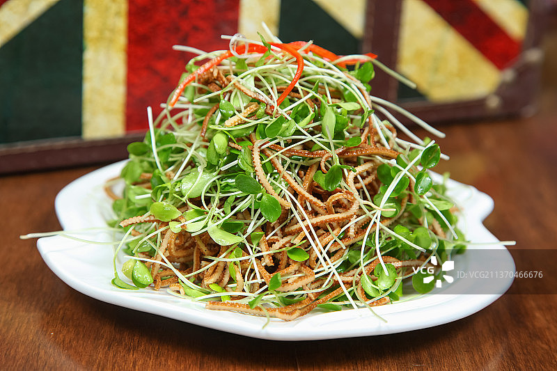 中餐美食-香椿苗拌黑豆腐丝图片素材