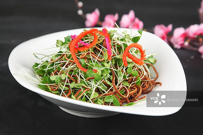 中餐美食-香椿苗拌黑豆腐丝图片素材