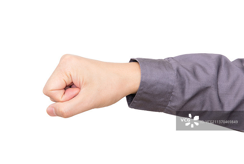 握拳的一只手在白背景前图片素材
