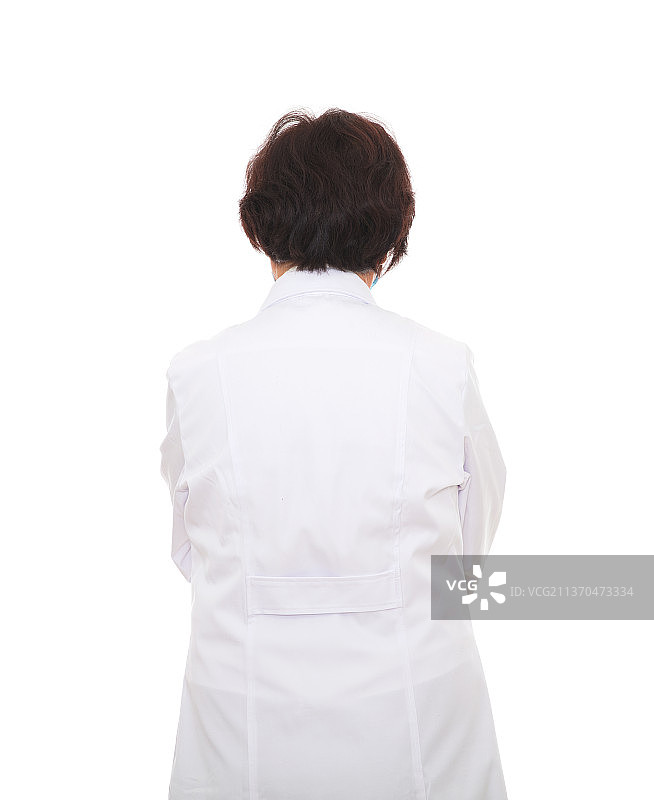 穿着白大褂的女医生背对着镜头图片素材