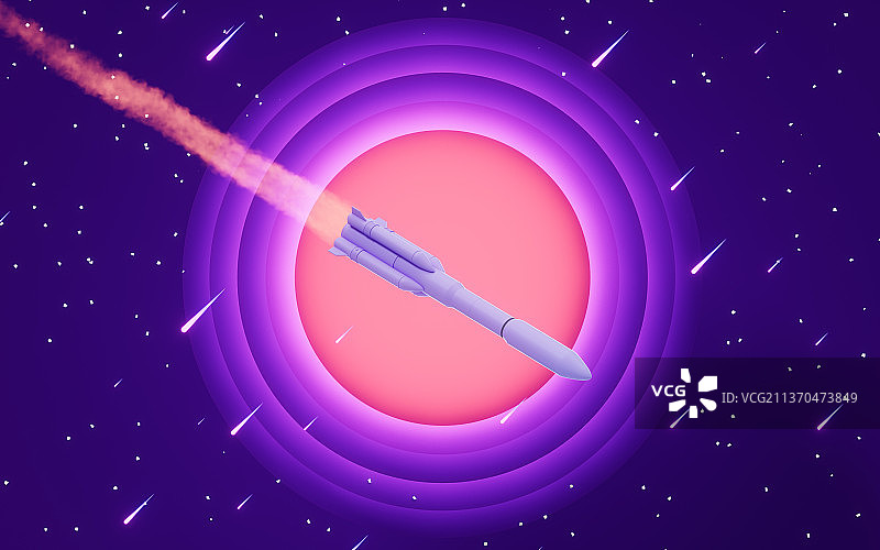 火箭与太空背景3D渲染图片素材