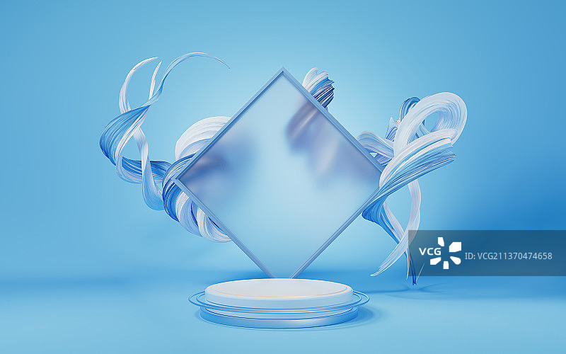 创意流动曲线与展示台3D渲染图片素材