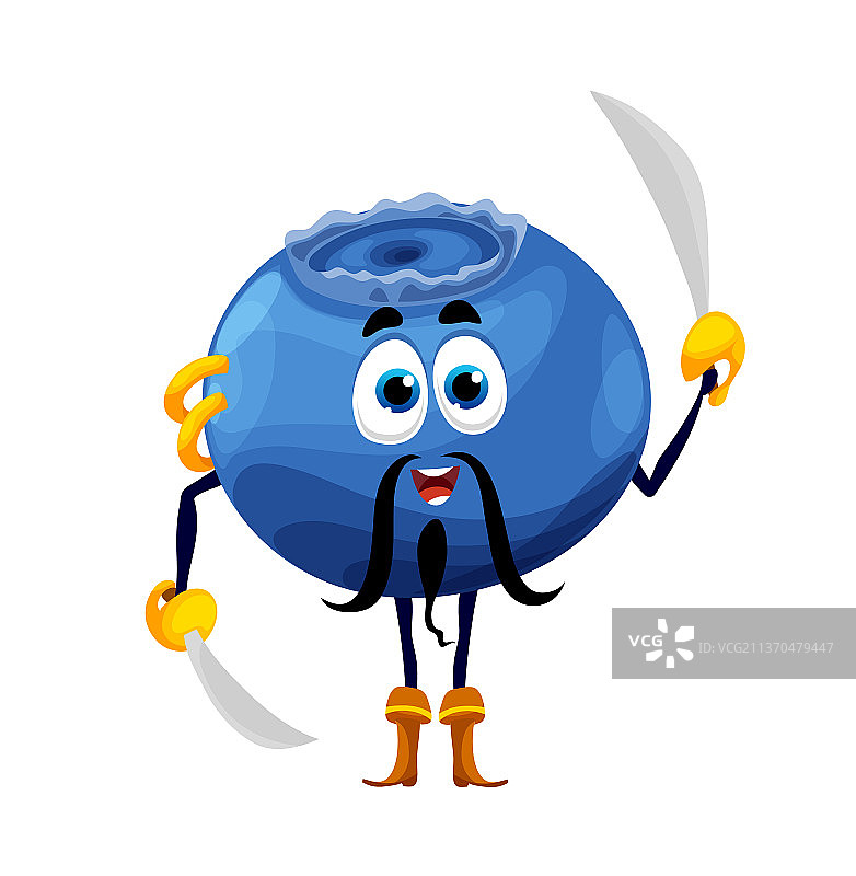 卡通蓝莓海盗角色，配有佩剑图片素材