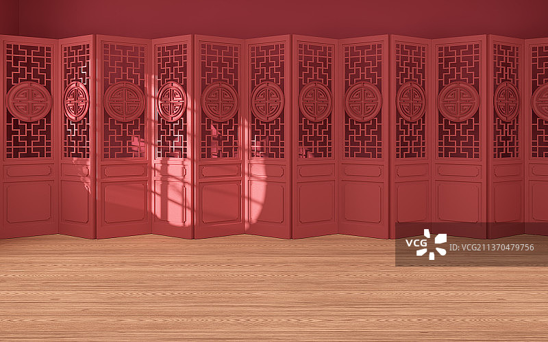 木地板空房间3D渲染图片素材