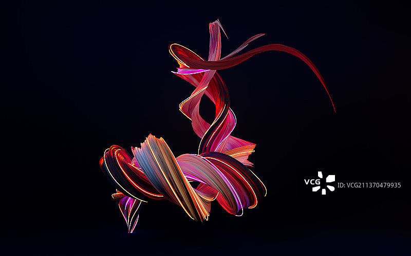 创意霓虹流动曲线3D渲染图片素材