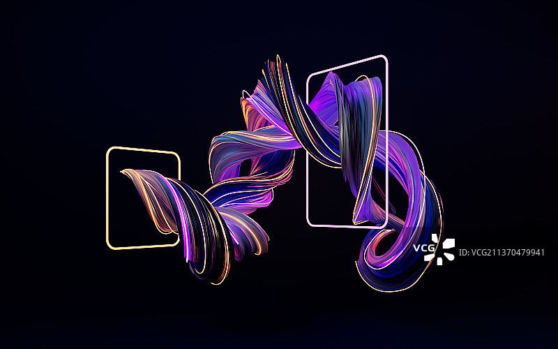 创意霓虹流动曲线3D渲染图片素材