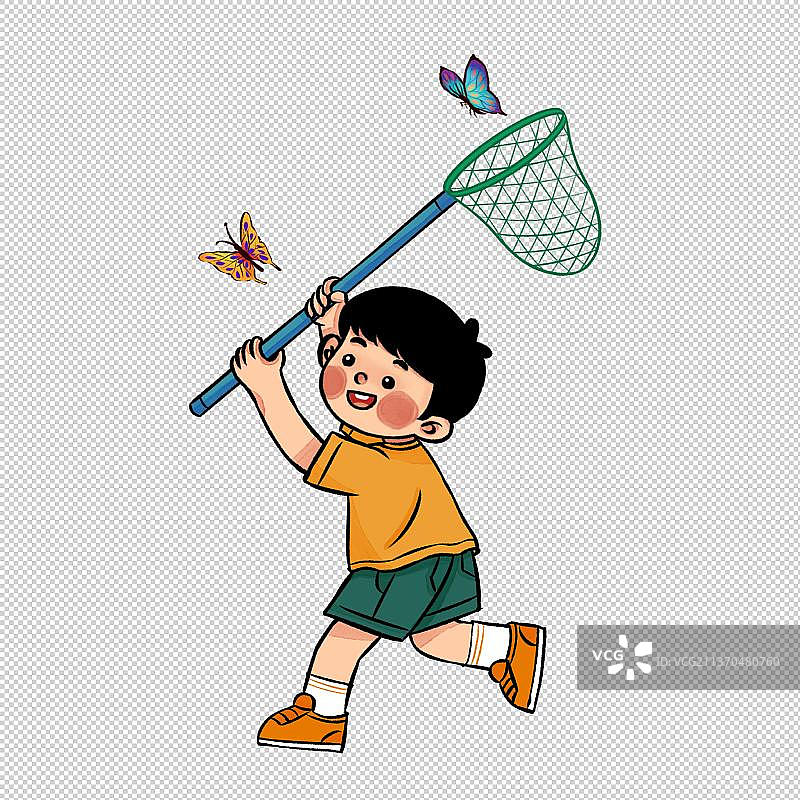 可爱的男孩在抓蝴蝶图片素材