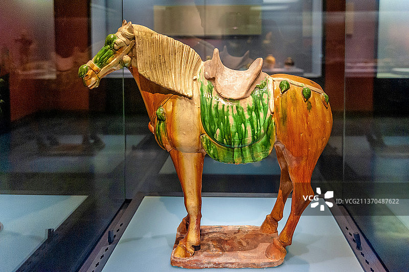 中国河南洛阳博物馆馆藏唐代三彩马图片素材