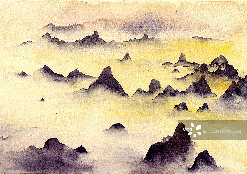手绘水墨山水风景素材图片素材