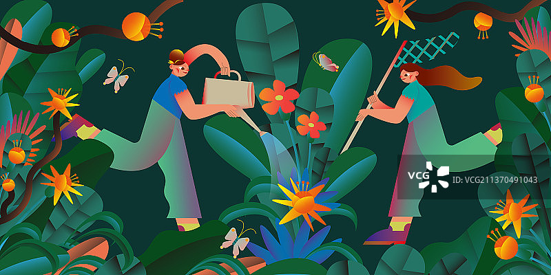 秘密花园少女们玩闹嬉戏图片素材