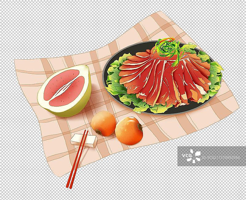 吃柚子柿子和牛肉图片素材