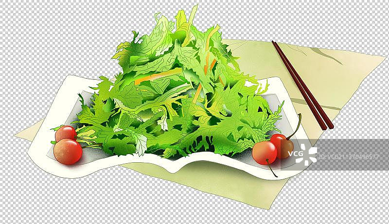 一盘凉拌苦菜和樱桃图片素材