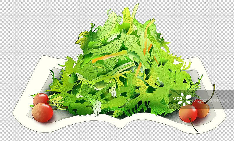 一盘凉拌苦菜和樱桃图片素材