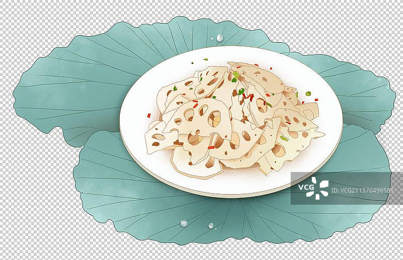 清炒藕片和莲子插画元素图片素材