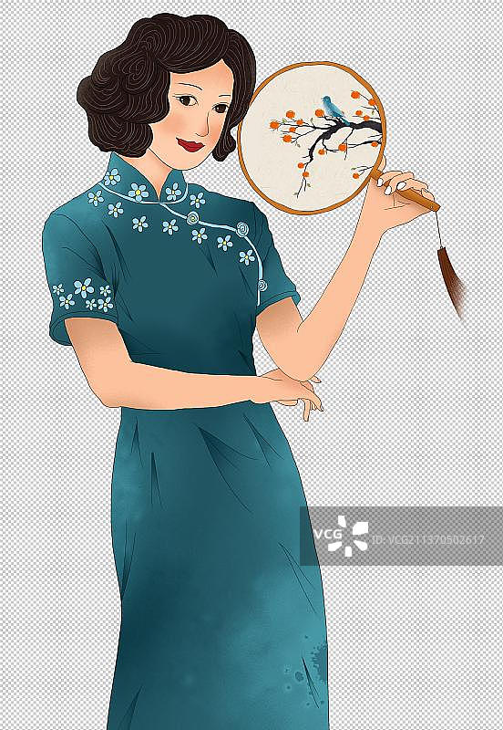 旗袍女人插画元素图片素材