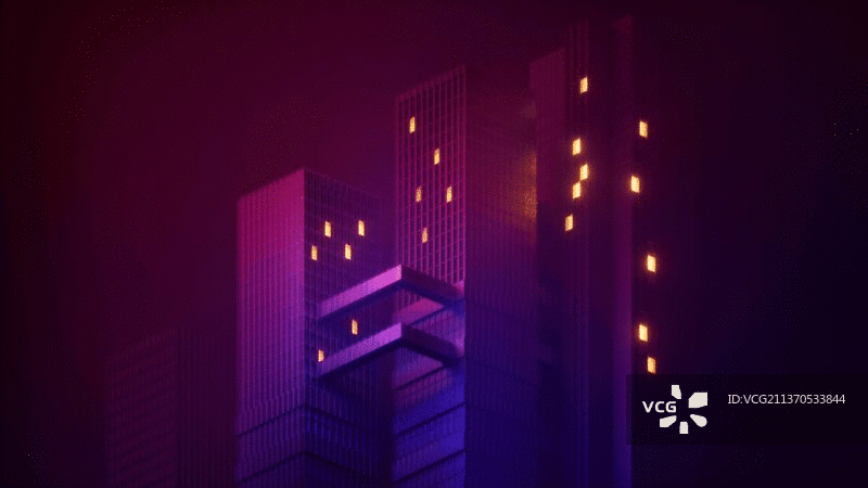 夜晚城市高楼建筑与灯光3D渲染图片素材