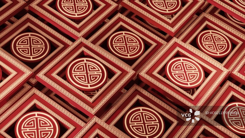 中国风复古纹样背景3D渲染图片素材