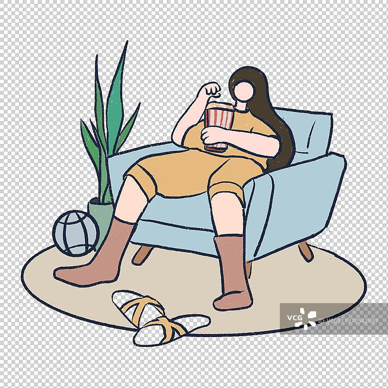 人物坐在沙发上吃爆米花图片素材