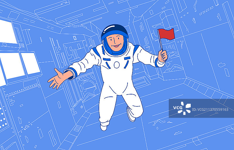 中国航空航天天宫一号宇宙飞船宇航员空间站悬浮科学技术插画图片素材