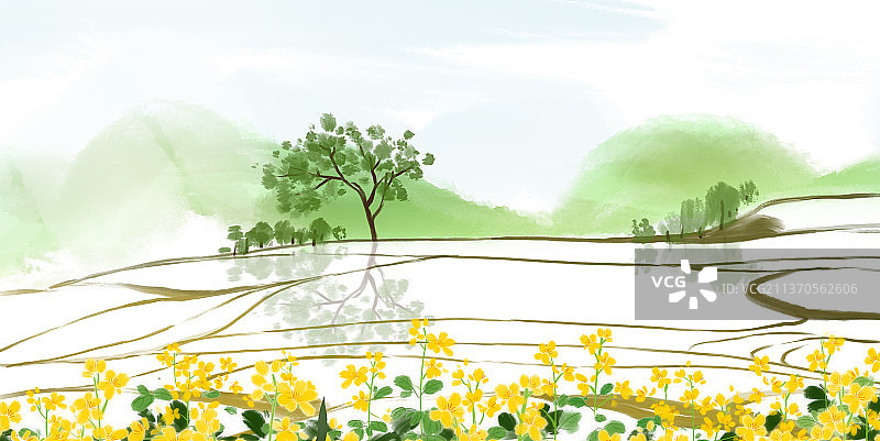 江南水乡油菜花梯田图片素材