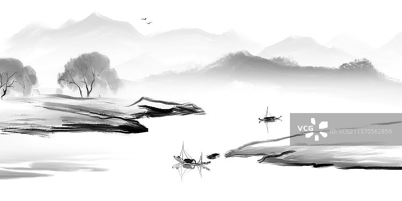 雾中的小船图片素材