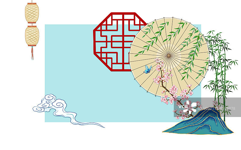 国风油纸伞花窗春花图图片素材