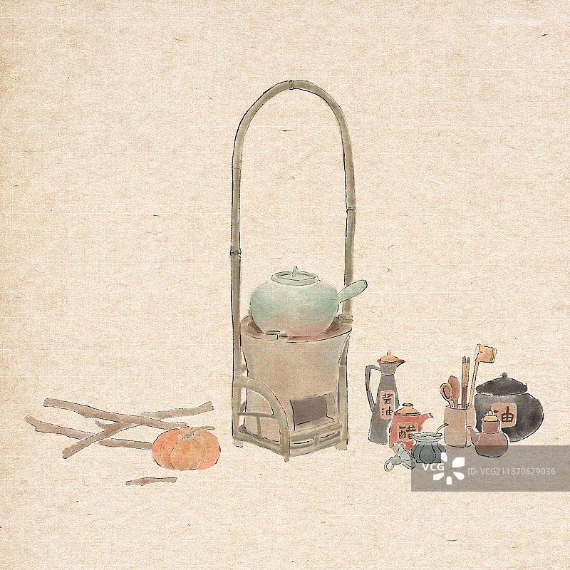 质朴生活的一角拾柴煮茶图片素材
