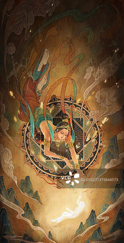 仿岩彩材质 飞天图片素材