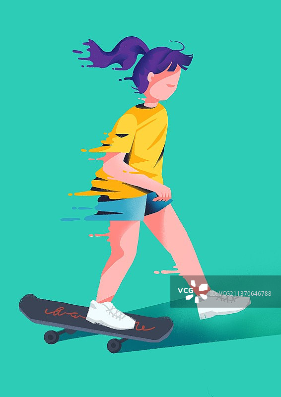 一个小女孩在玩滑板图片素材