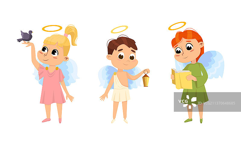 可爱的小天使，天使男孩和女孩图片素材