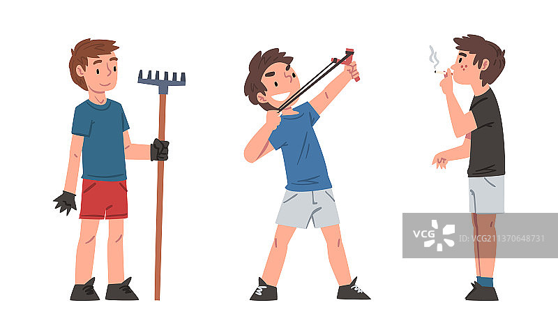 男孩和女孩的良好与不良行为示范图片素材