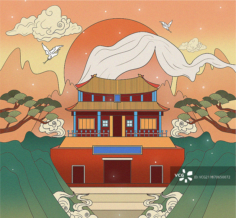 中国风建筑插画图片素材