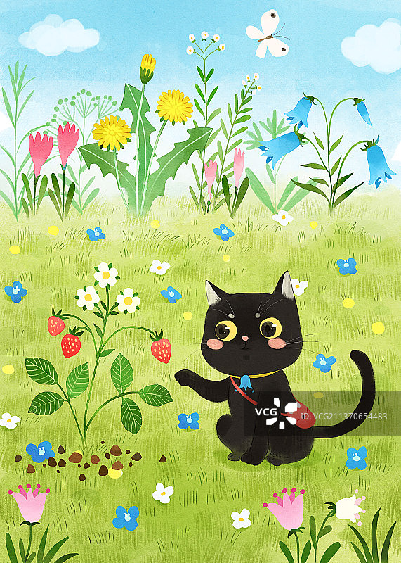 猫和春天插画图片素材