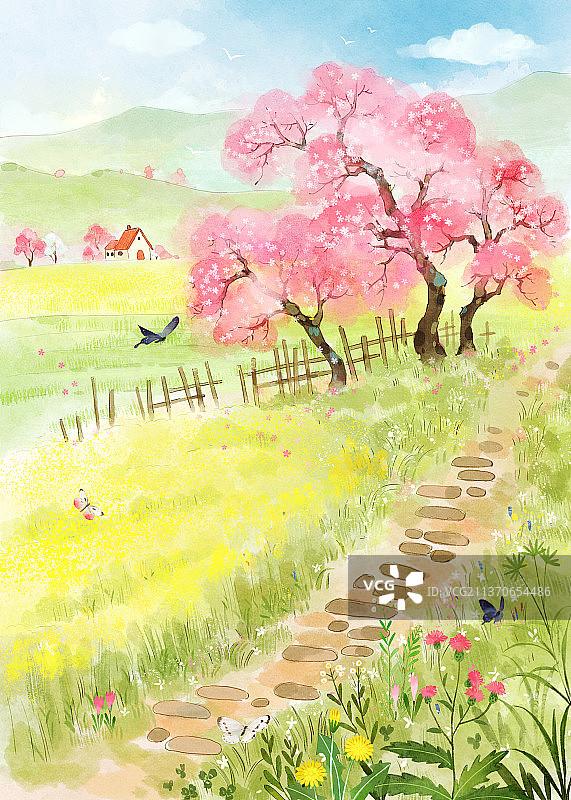 春天的田野插画图片素材