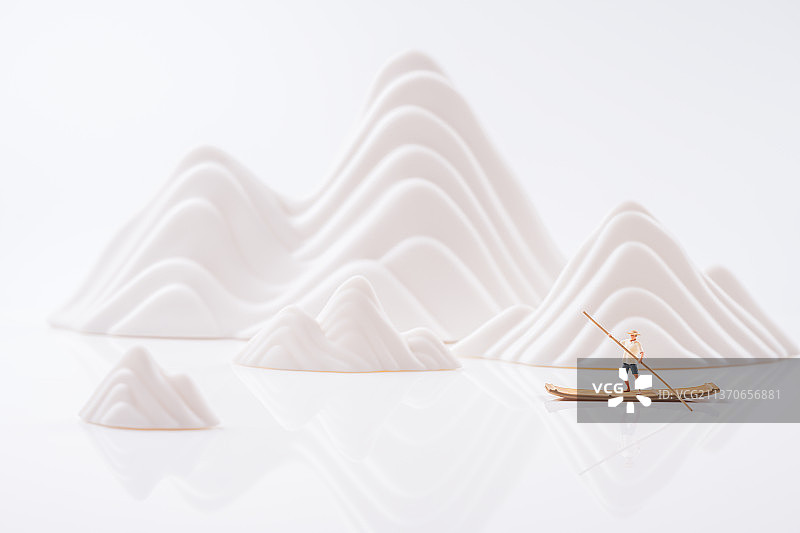 白色背景极简风格创意山水图片素材