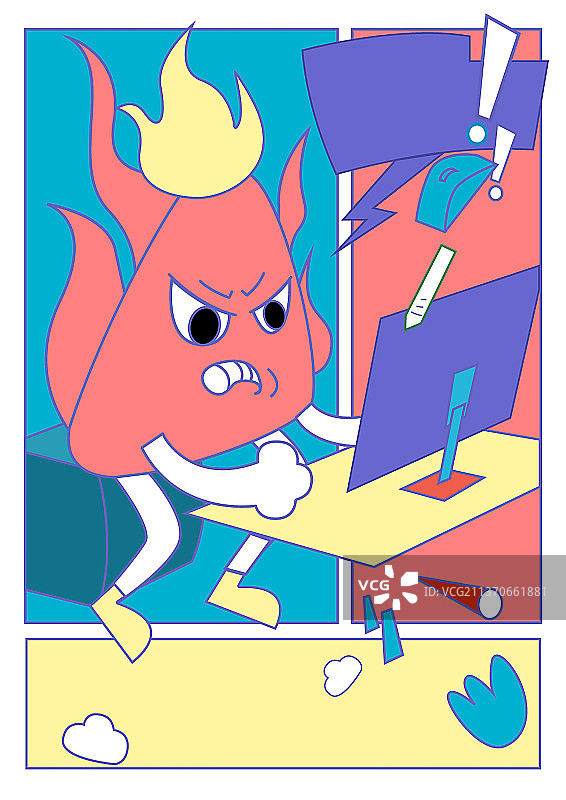 发火的卡通鸡在工作图片素材