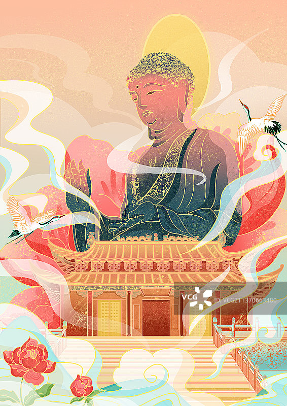 建筑寺庙佛主插画图片素材