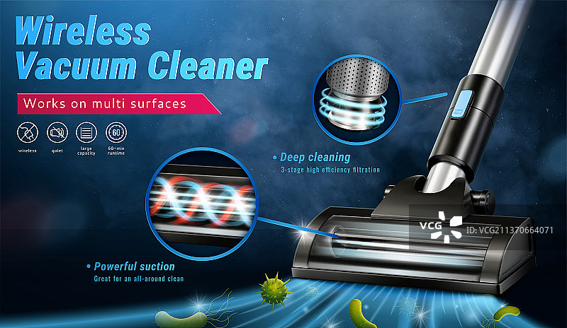 无线吸尘器广告 清洁灰尘示意图图片素材