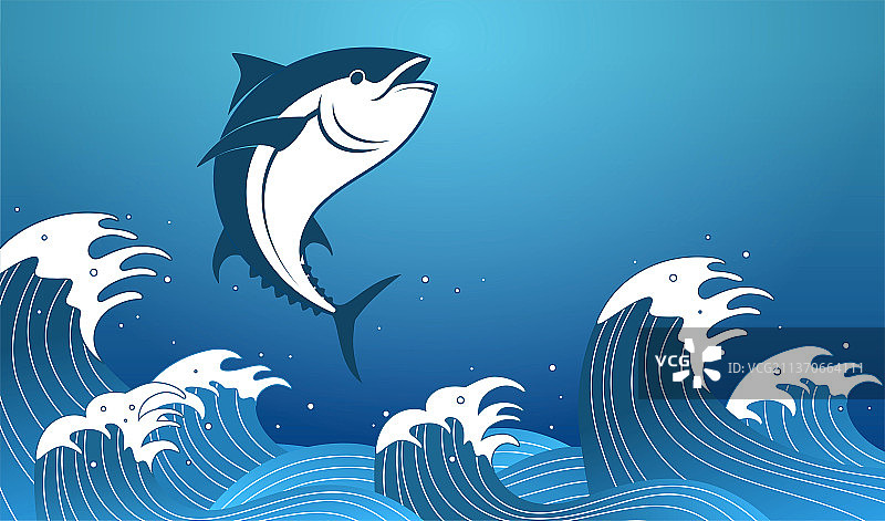 可爱金枪鱼跳出海面插图图片素材