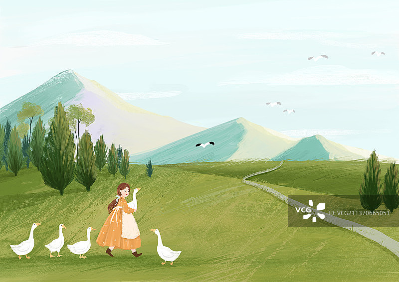 春天户外小清新插画图片素材