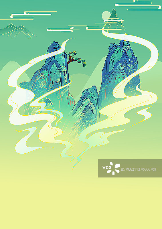 国潮山水插画图片素材