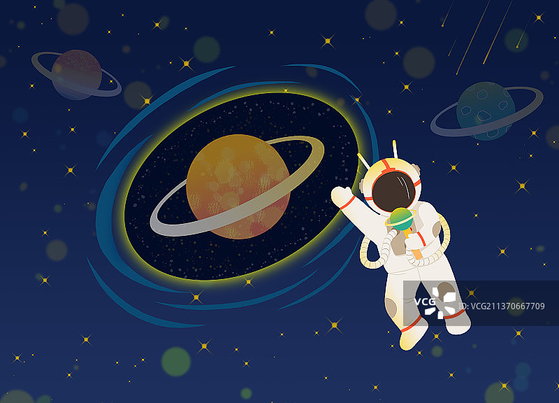 卡通可爱宇航员太空采访报导插画海报图片素材