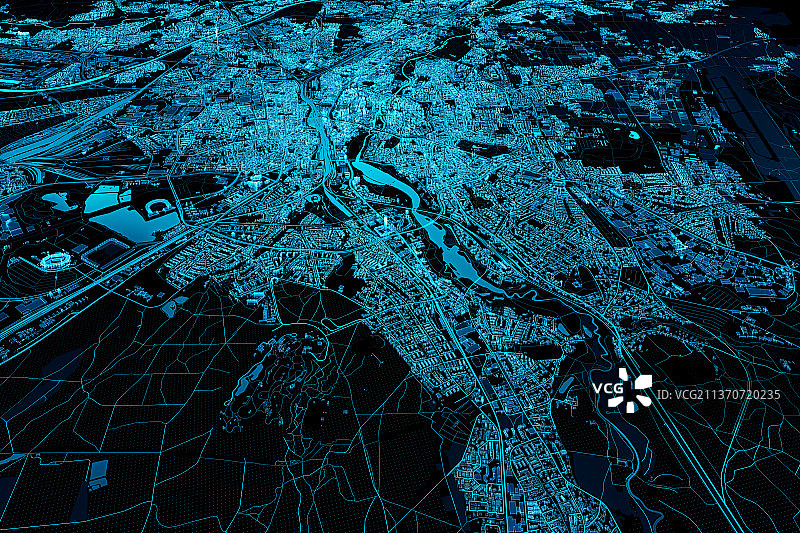 蓝色发光黑暗城市图片素材