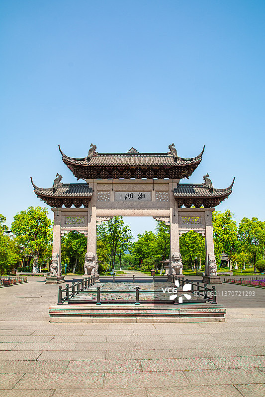 湘湖景区大门 石牌坊 石牌楼 杭州萧山湘湖旅游度假区 湘湖风光图片素材